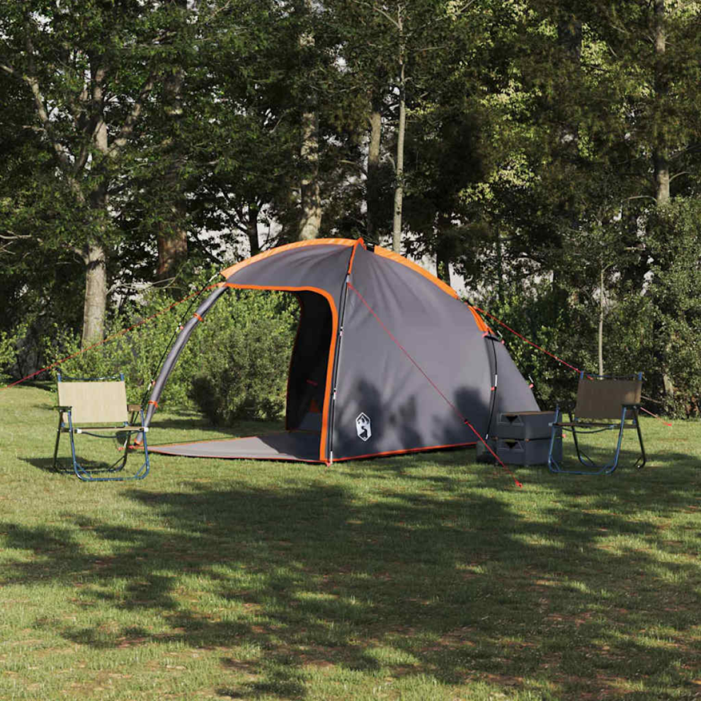 Vidaxl Cabin Tent With Roof Grey And Orange 370 X 230 X 185 Cm Taffeta