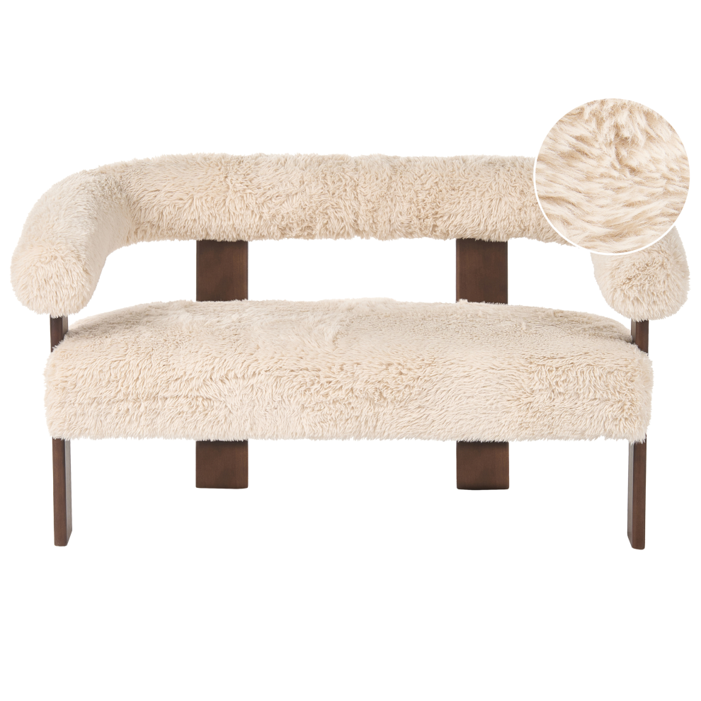 Beliani Sofa 2 Seater Ilbro Faux Fur Off-White/ Dark Brown