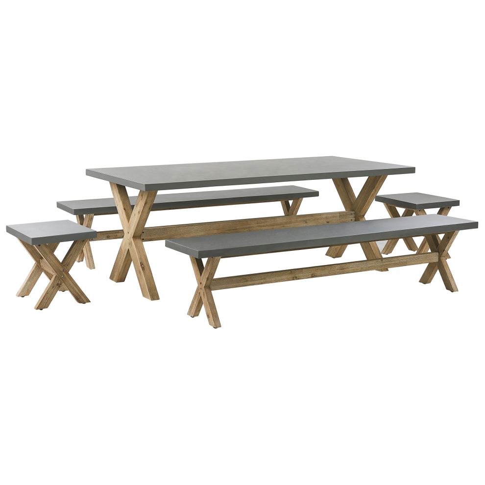 Beliani Olbia 8 Seater Garden Dining Set With Benches And Stools Grey Concrete