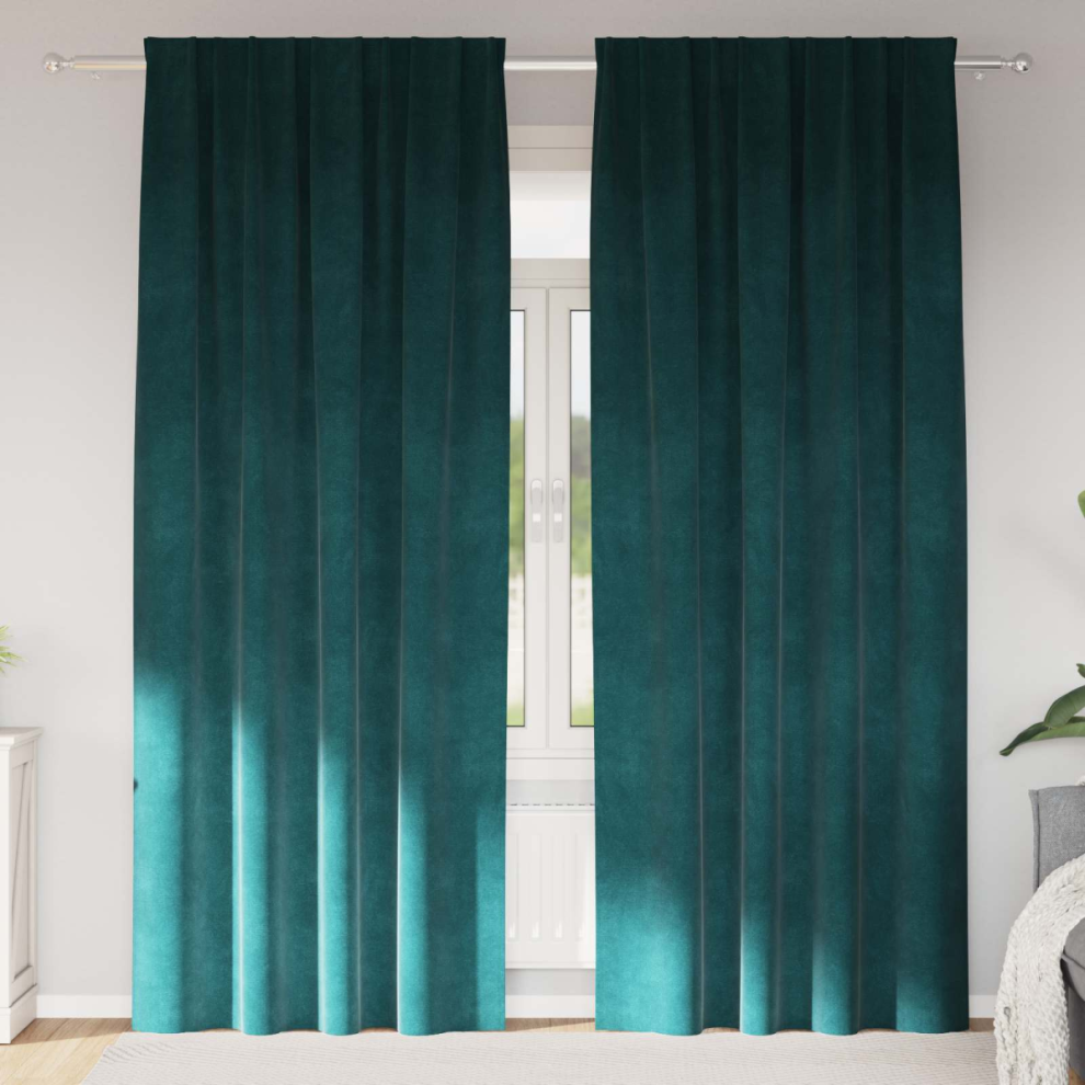 Vidaxl Blackout Curtains 2 Pcs Dark Green 140 X 260 Cm Velvet, Green - Image 2