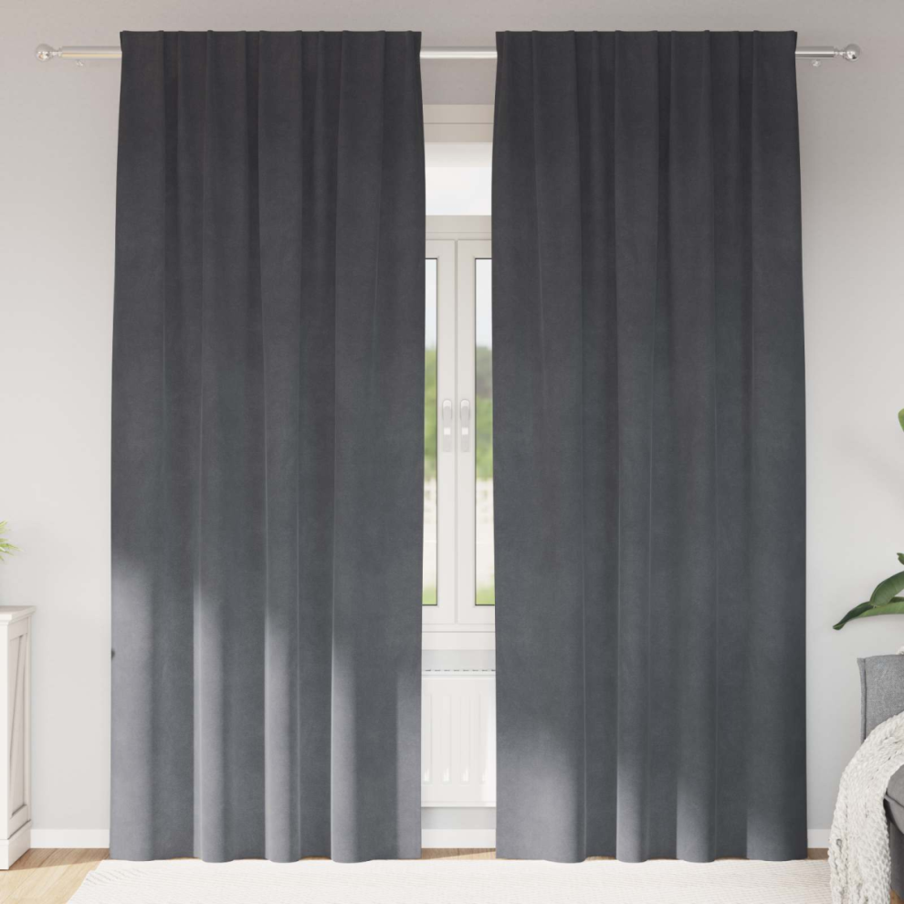 vidaXL - Blackout Curtains - Velvet - 140 x 260 cm - Grey - Image 2