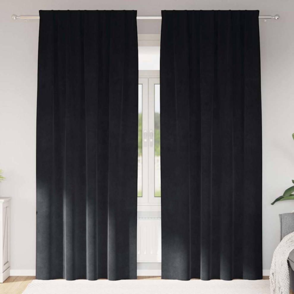 Vidaxl Blackout Curtains 2 Pcs Black 140 X 245 Cm Velvet, Black - Image 2