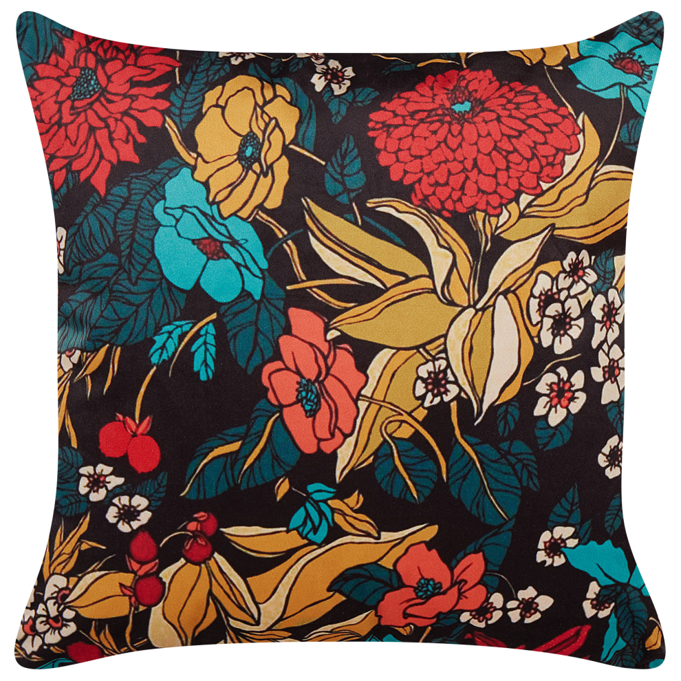 Beliani Throw Cushion Protea Velvet 45 X 45 Cm Multicolour Floral Pattern