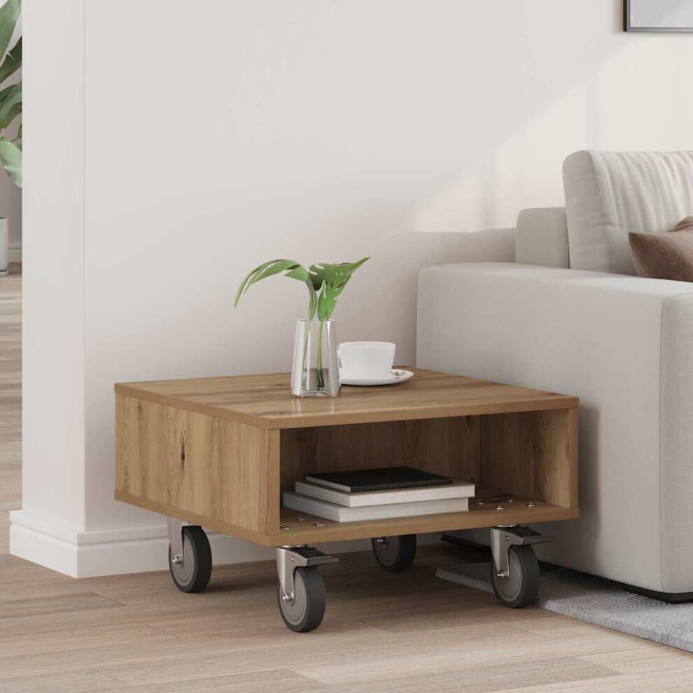 Vidaxl Side Table With Wheels Artisan Oak 50.5 X 50 X 30 Cm