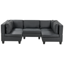 Modular U-Shape Sofa 5 Seater UNSTAD Faux Leather Black