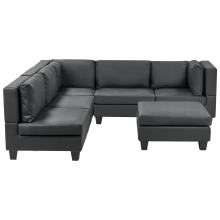 Modular Corner Sofa 5 Seater UNSTAD Faux Leather Black with Ottoman Right Hand