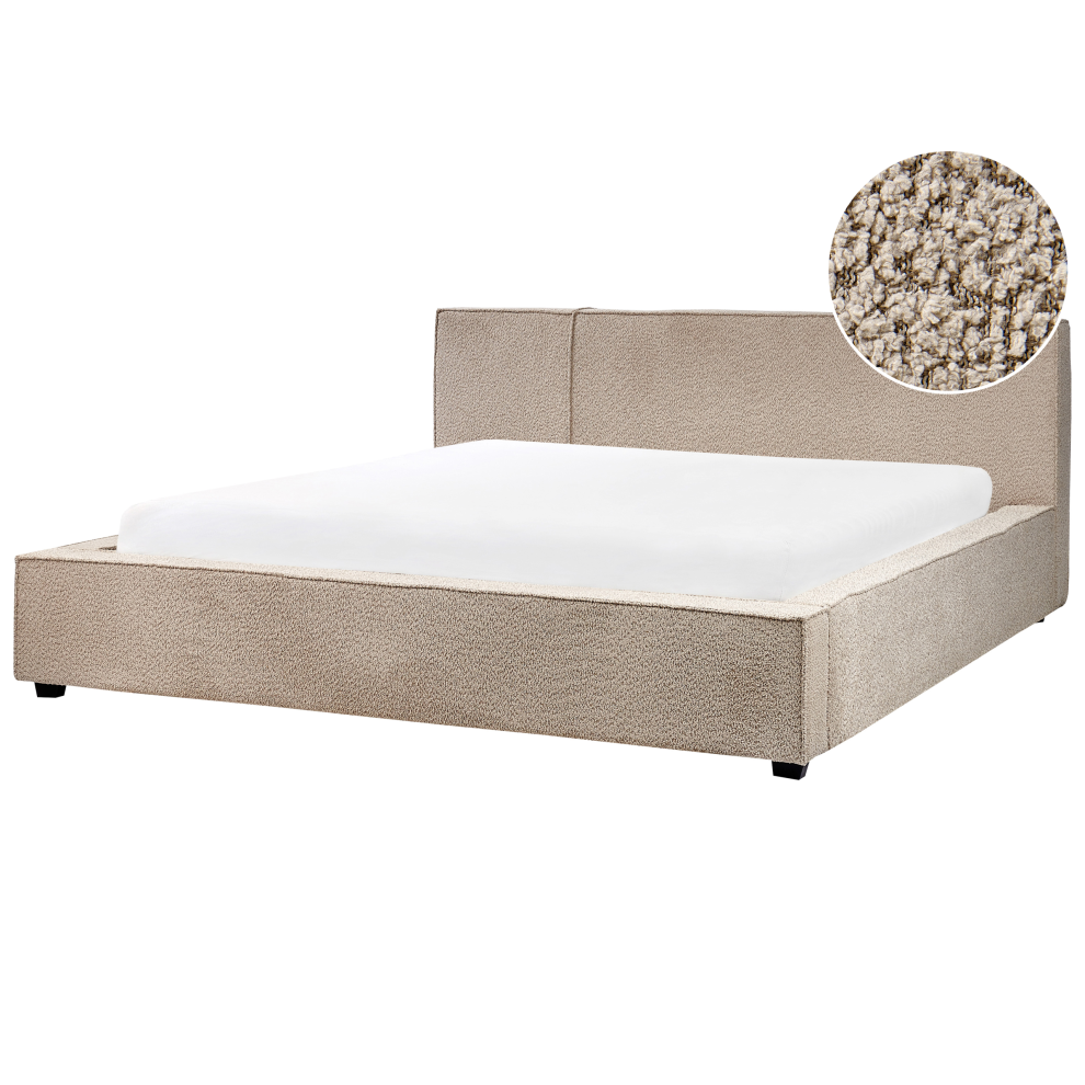 Beliani Bed Boucle Mirande 180 X 200 Cm (Eu Super King) Taupe Brown