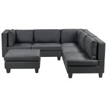 Modular Corner Sofa 5 Seater UNSTAD Faux Leather Black with Ottoman Left Hand