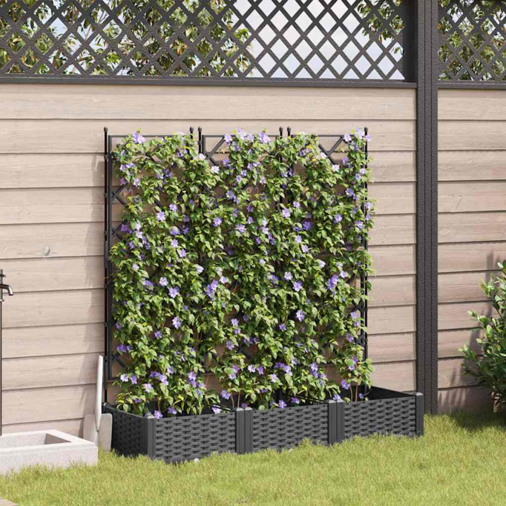 Vidaxl Garden Planter 3 Pcs Black 120 X 40 X 125.5 Cm Plastic