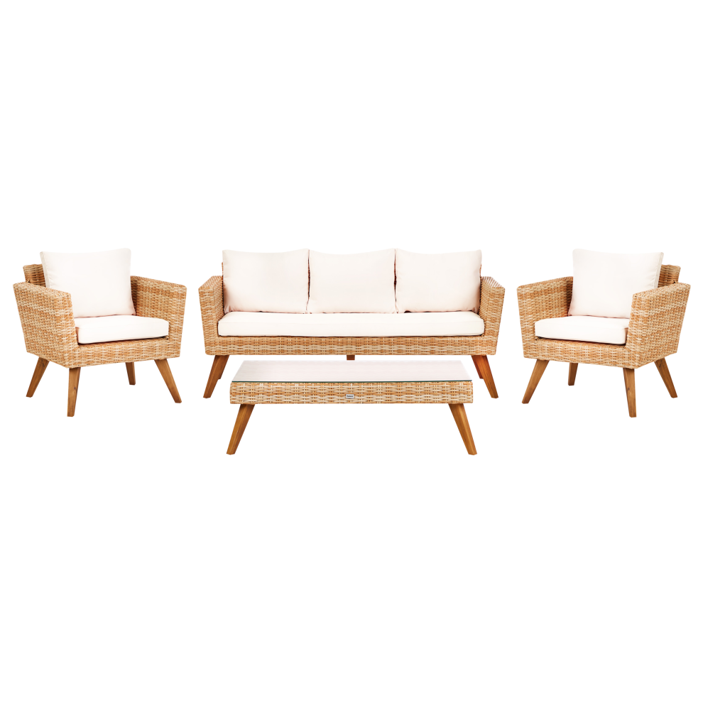 Beliani Garden Lounge Set With Table 5 Seater Vittoria Xl Off-White Pe Rattan