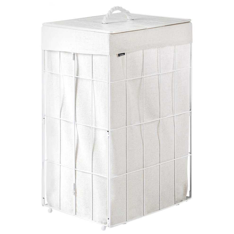 Beliani Laundry Basket With Lid Apoteri Metal White 72 L