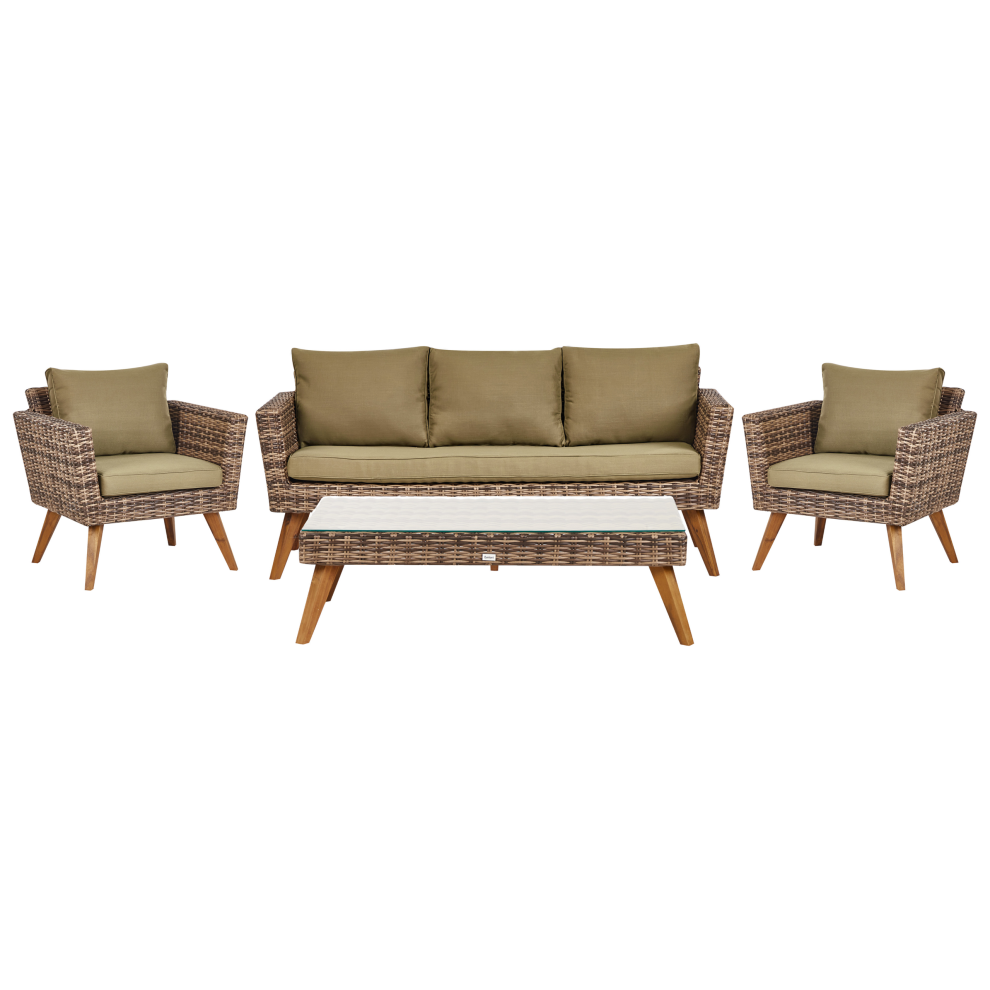 Beliani Garden Lounge Set With Table 5 Seater Vittoria Xl Olive Green Pe Rattan