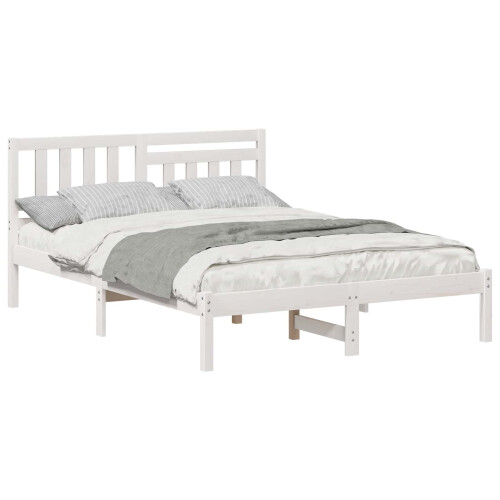 VidaXL vidaXL Bed Frame with Headboard White 135 x 190 cm Solid Pine Wood 1