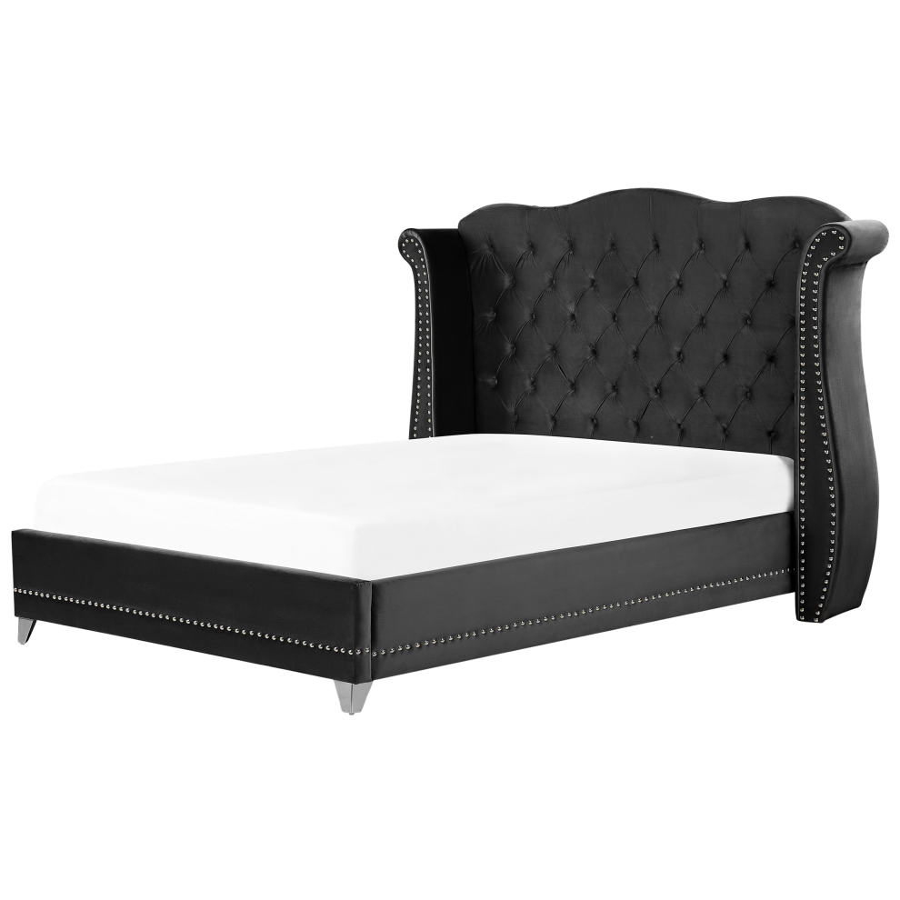Beliani Bed Velvet Ayette 180 X 200 Cm (Eu Super King) Black