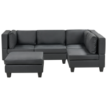 Modular Corner Sofa 4 Seater UNSTAD Faux Leather Black with Ottoman Left Hand