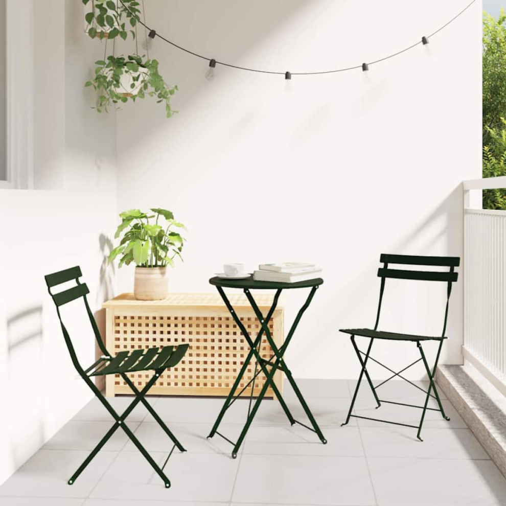 Vidaxl Folding Bistro Set 3 Pcs Forest Steel