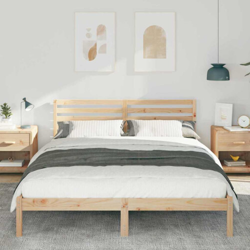 VidaXL vidaXL Bed Frame with Headboard Brown 160 x 210 cm Solid Pine Wood 2