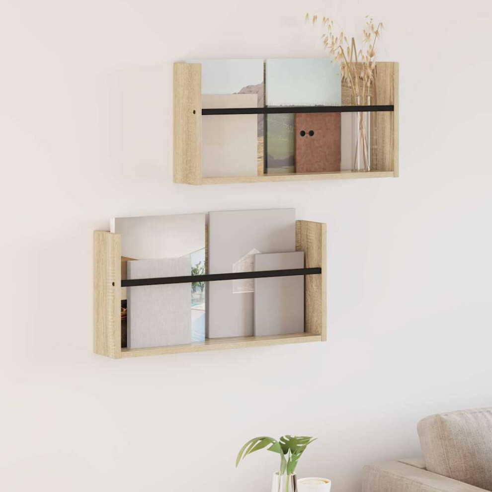 Vidaxl Magazine Rack 2 Pcs Sonoma Oak 60 X 12 X 30 Cm Engineered Wood