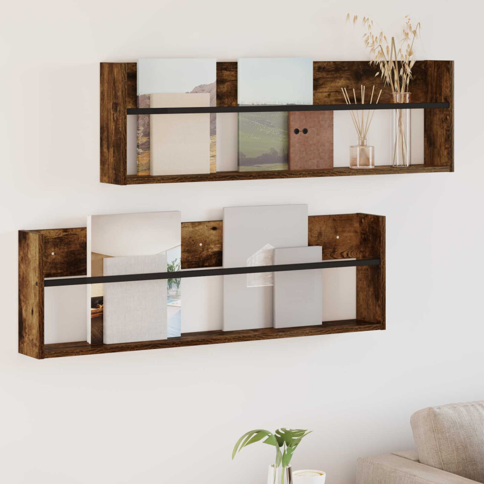 Vidaxl Magazine Rack 2 Pcs Smoked Oak 100 X 12 X 30 Cm Engineered Wood