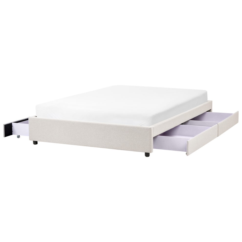 Photos - Bed Beliani with Storage Drawers without Headboard Fabric PRADES 160 x 200 cm Light Beige Cream (EU King Size)