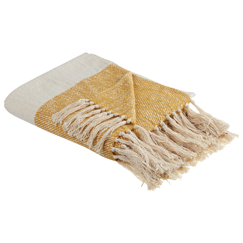 Beliani Blanket Salme Fabric 130 X 170 Cm Beige Orange,Cream