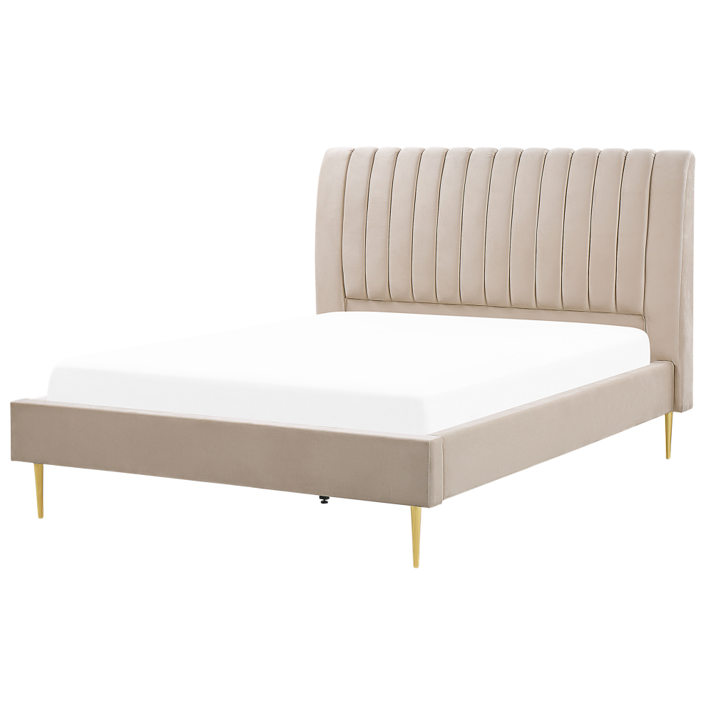 Beliani Bed Velvet Marville 160 X 200 Cm (Eu King Size) Sand Beige Cream