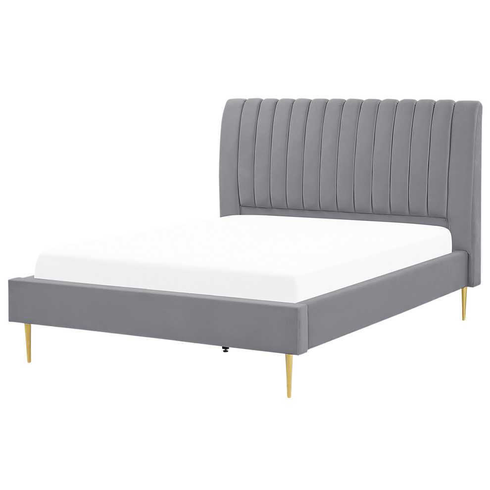 Beliani Bed Velvet Marville 140 X 200 Cm (Eu Double) Grey