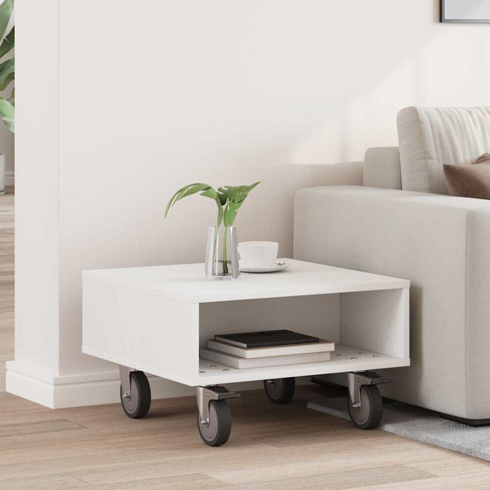 Vidaxl Side Table With Wheels 50.5 X 50 X 30 Cm Engineered Wood White