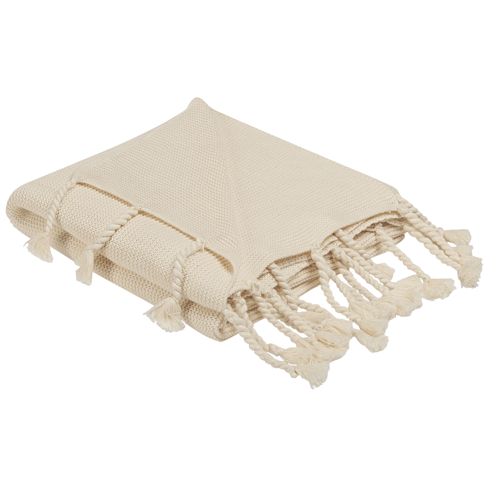 Beliani Blanket Nazilli Cotton 125 X 150 Cm Beige