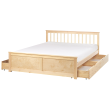 Bed with 4 Drawers Pine Wood OLENDON 160 x 200 cm (EU King Size) Light Brown