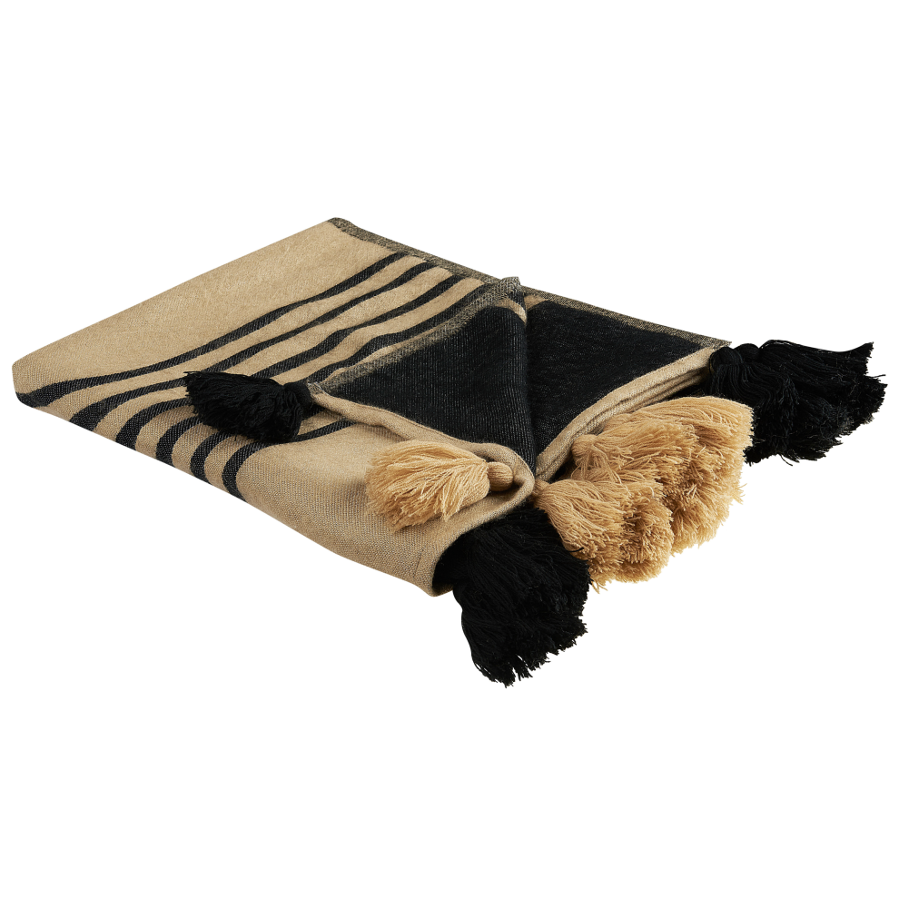 Beliani Blanket Thaprek Fabric 130 X 170 Cm Beige