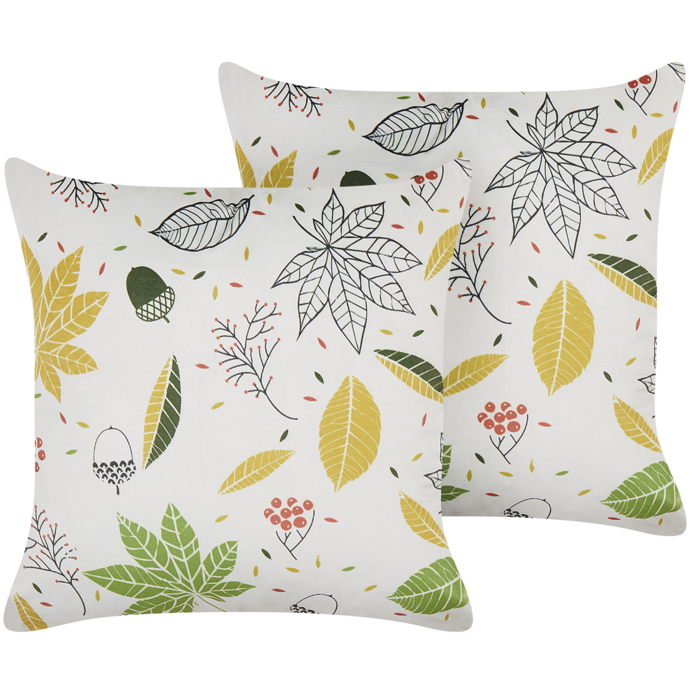 Beliani Set Of 2 Decorative Cushions Mullein Velvet 45 X 45 Cm Multicolour Plant Pattern