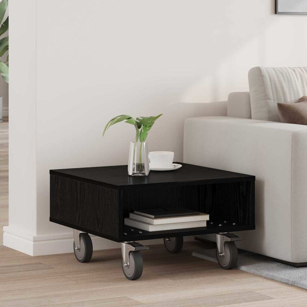 Vidaxl Side Table With Wheels Oak 50.5 X 50 X 30 Cm Black