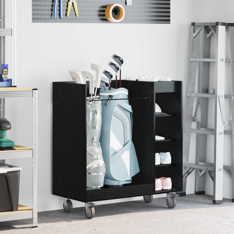 Vidaxl Golf Cabinet With Wheel Plain Oak 90 X 45 X 98 Cm Black