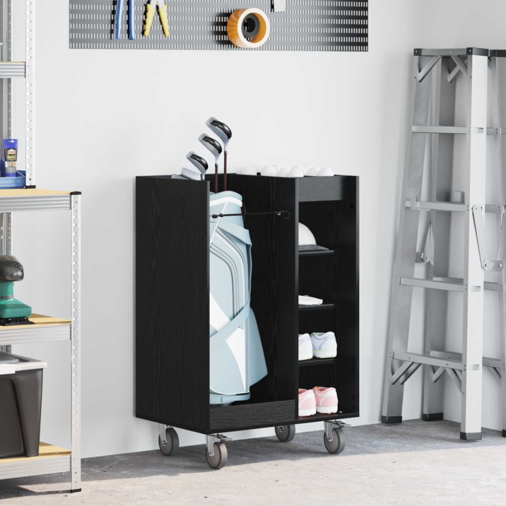 Vidaxl Golf Cabinet With Wheel Plain Oak 65 X 45 X 98 Cm Black