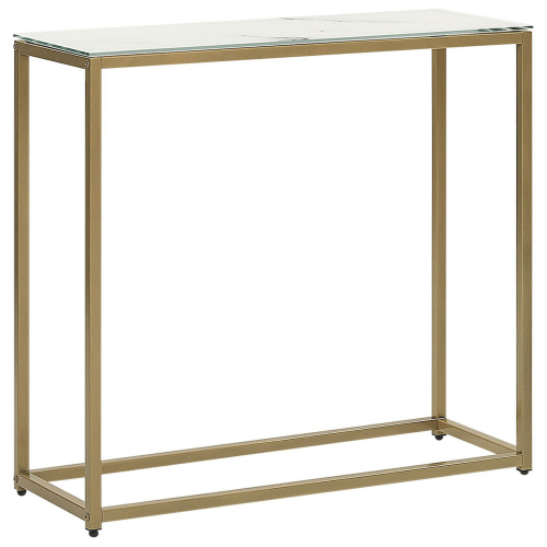 Beliani Console Table DELANO Tempered Glass Marble/ Gold