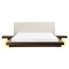 Bed with LED Faux Leather ZEN 160 x 200 cm (EU King Size) Dark Ash Wood