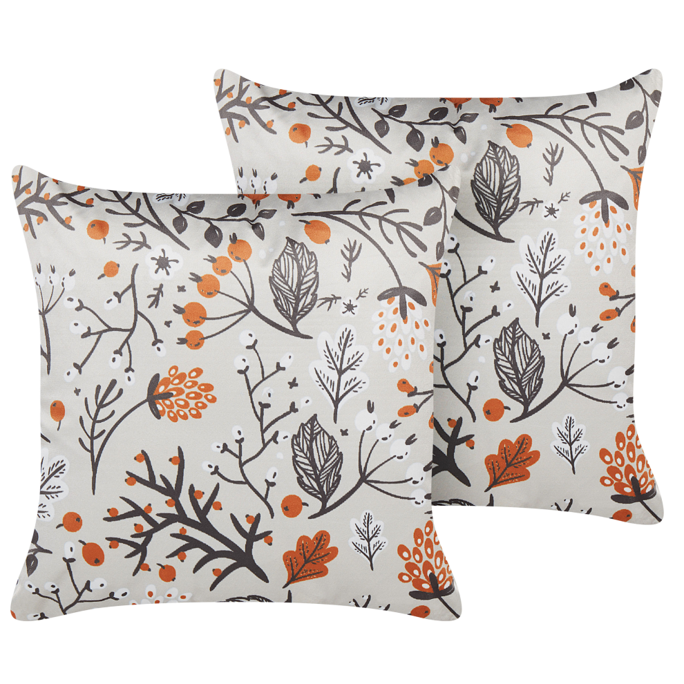 Beliani Set Of 2 Decorative Cushions Montbretia Velvet 45 X 45 Cm Multicolour Plant Pattern