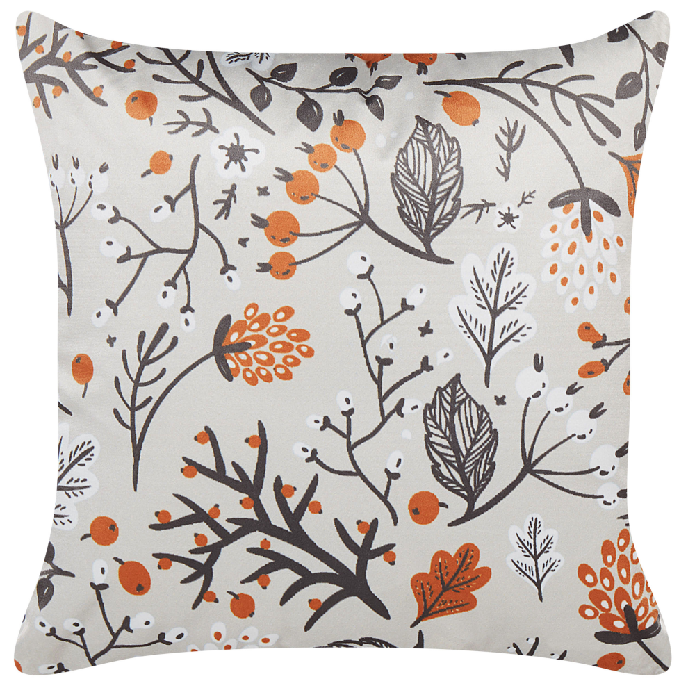 Beliani Throw Cushion Montbretia Velvet 45 X 45 Cm Multicolour Plant Pattern