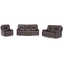 Manual Recliner Living Room Set 6 Seater BERGEN Faux Leather Brown
