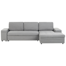 Corner Sofa Bed 3 Seater HRISEY Faux Linen Grey with Storage Left Hand