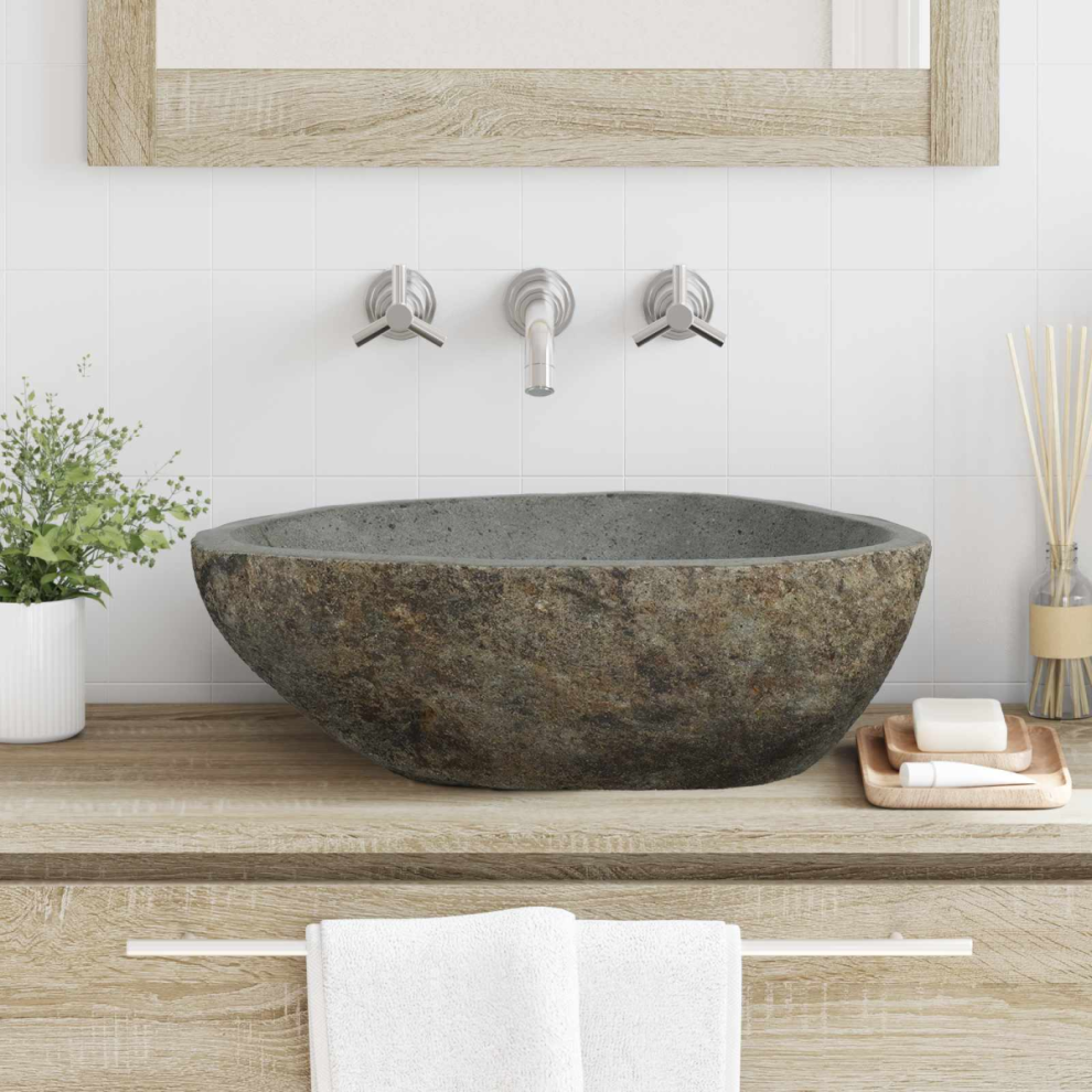 Vidaxl Riverstone Basin Light Grey 52 X 40 X 15 Cm River Stone