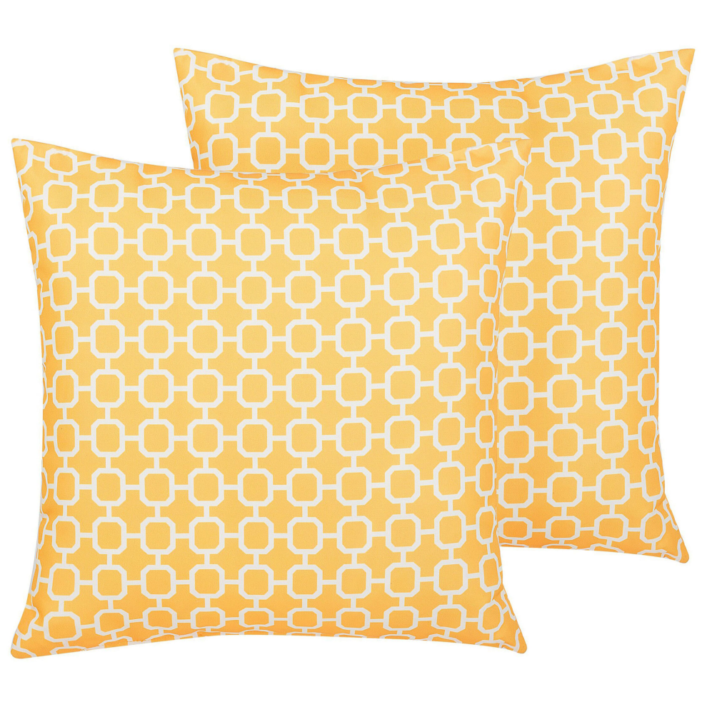 Beliani Set Of 2 Outdoor Cushions Astakos Geometric Pattern 40 X 40 Cm Yellow