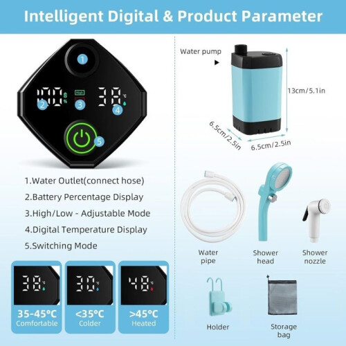 Portable Shower - Camping - Electric - 6000mAh - Smart Display - 2 Flow Modes 2