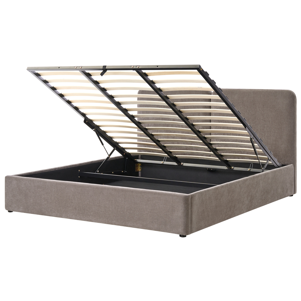 Beliani Ottoman Bed Arbois Chenille Taupe 180 X 200 Cm (Eu Super King)