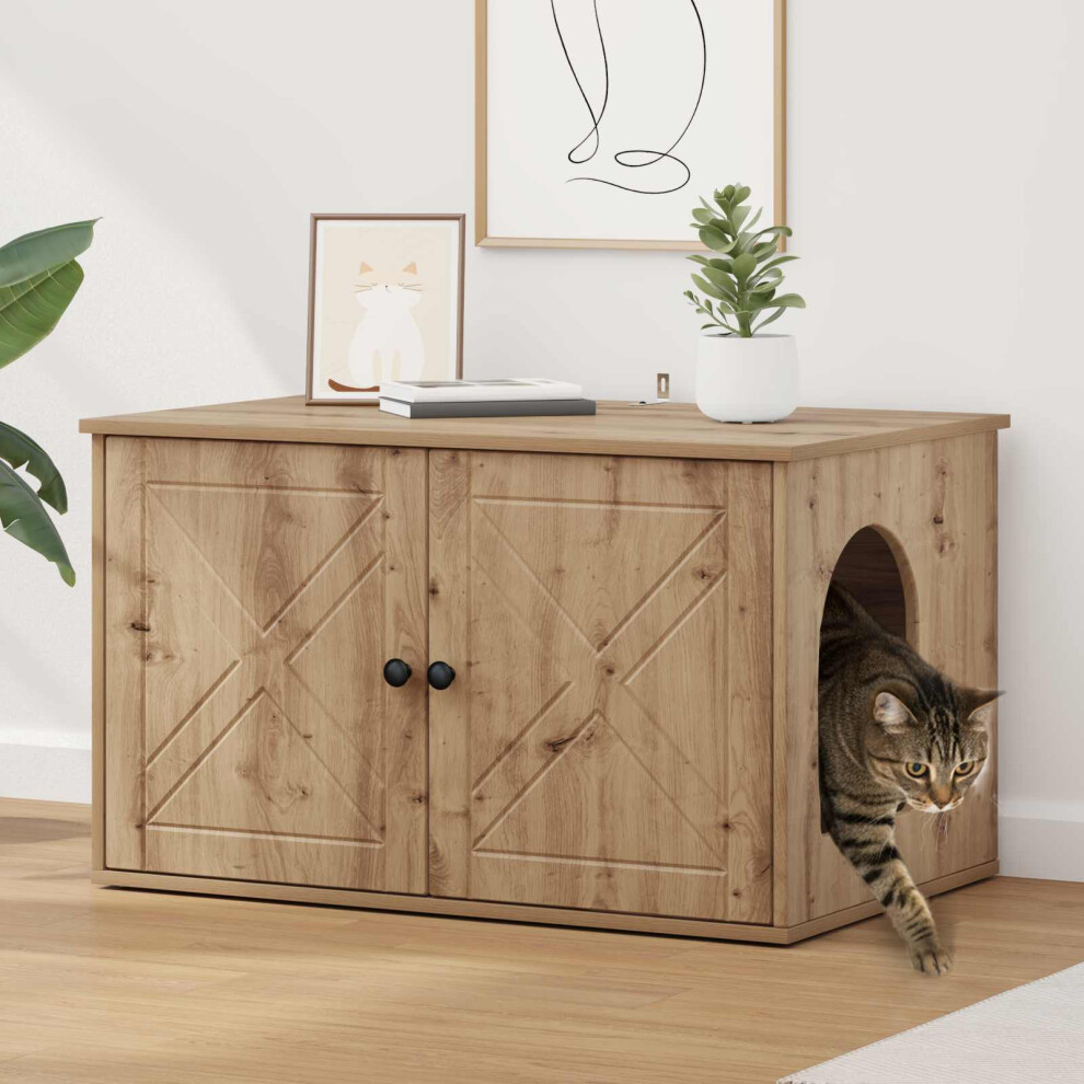 Vidaxl Cat House Artisian Oak 85 X 55 X 50 Cm Engineered Wood