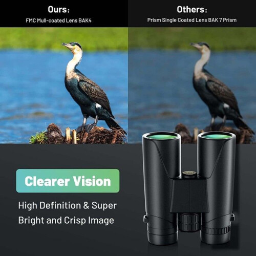12x42 Binoculars - BAK4 - Waterproof - Compact - Large Eyepiece - Black 1