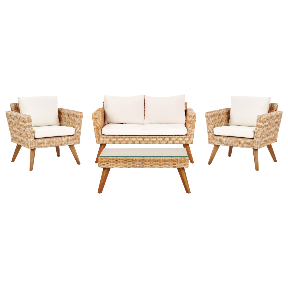Beliani Garden Lounge Set With Table 4 Seater Vittoria Off-White Pe Rattan