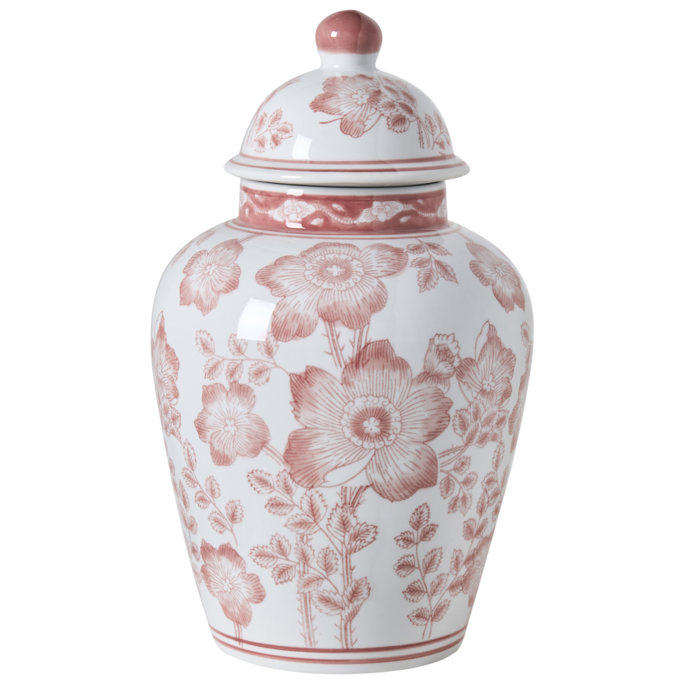 Beliani Lidded Vase Moguer Porcelain 36 Cm / Red/White