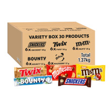 Mixed Chocolate Bars Bulk Box 30 Pieces (1.37kg) – Variety Chocolate Bars Multipack and Sweets with M&M’s, Snickers, Twix, Bounty